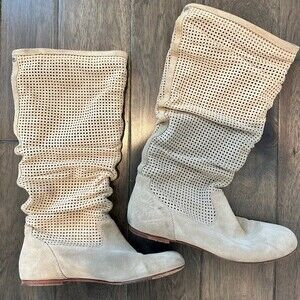 UGG Abilene Tan Slouchy Suede Perforated Tall Boots - Size 9 - EUC